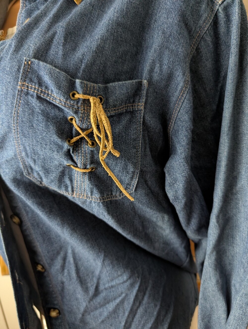 Koret Blue Women Denim Shirt Jacket with Tan Corduroy Collar Size M - Picture 4 of 7